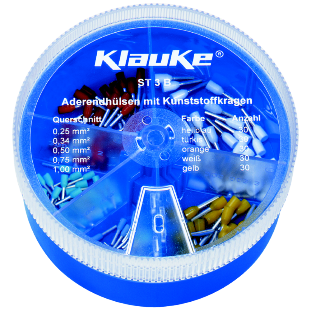 Набор изолированных втулочных кабельных наконечников KLAUKE ST3B, DIN 46228, 0,25–1,0 мм2