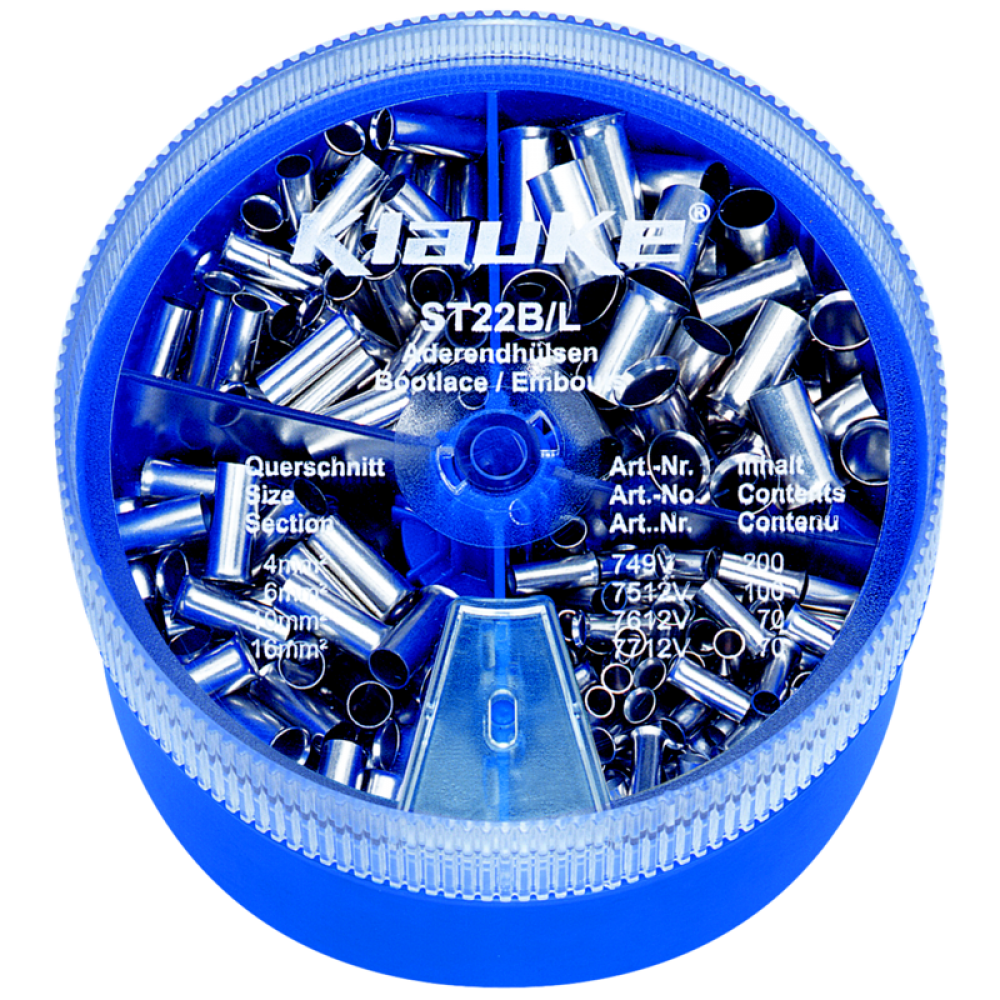 Набор втулочных кабельных наконечников KLAUKE ST22B, DIN 46228, 4–16 мм2