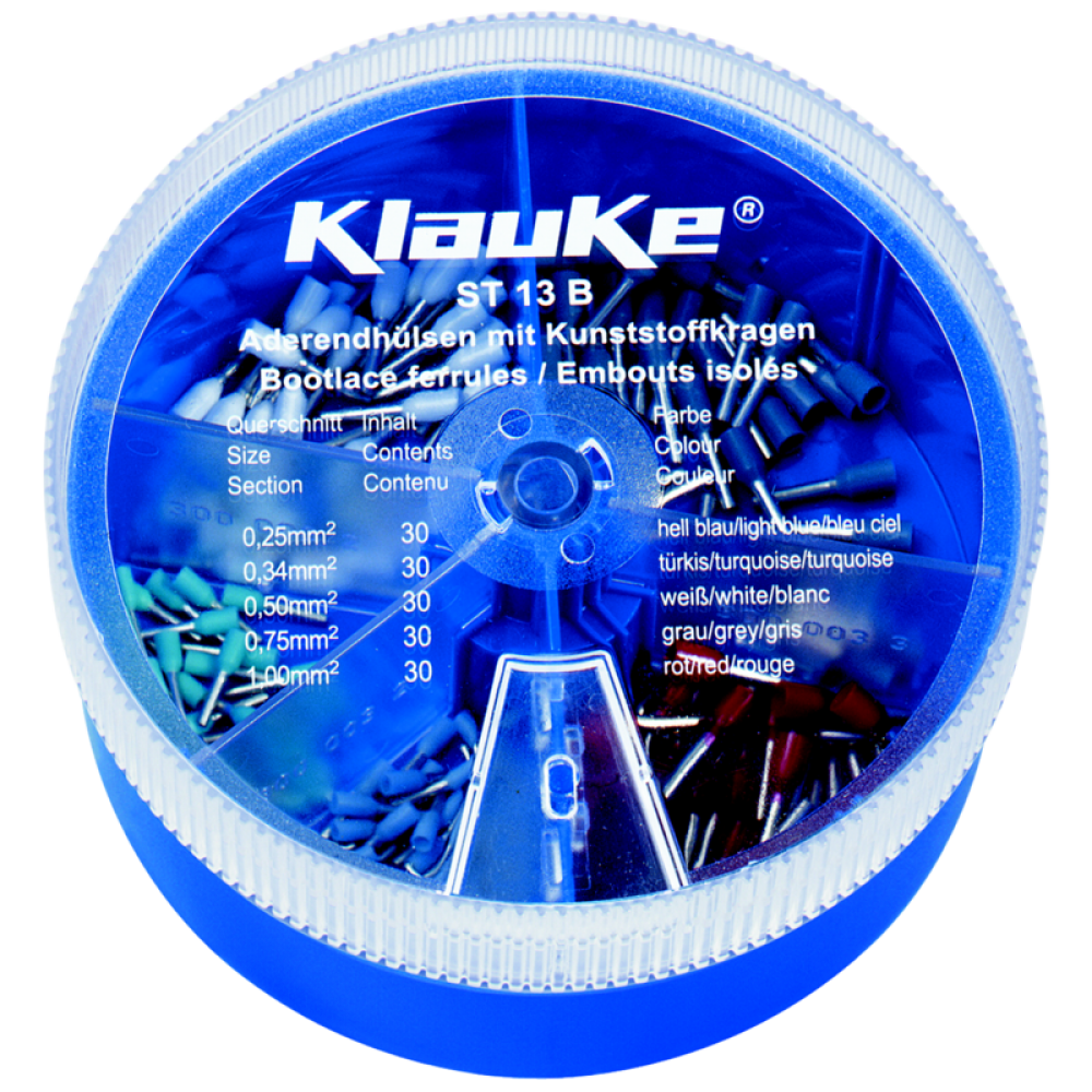 Набор изолированных втулочных кабельных наконечников KLAUKE ST13B, DIN 46228, 0,25–1,0 мм2
